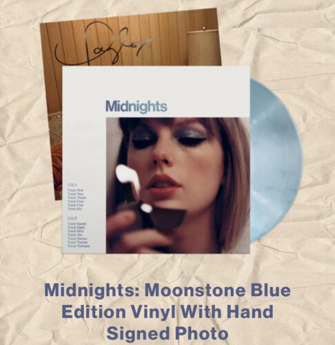 Taylor Swift Midnights: Moonstone Blue Edition Vinyl with Hand Signed cheapest Photo